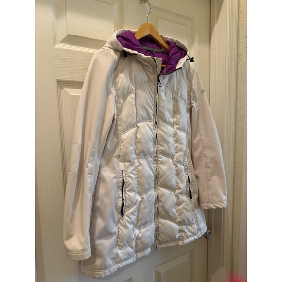 Guess Womens White Quilted Coat With Hood & Purple Lining - Size Small - Stylish - Picture 2 of 8